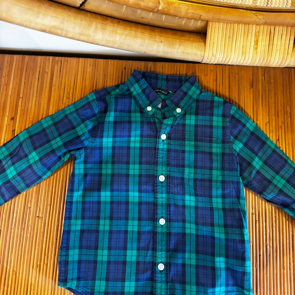 Janie and Jack Teal Navy and Green Plaid Shirt